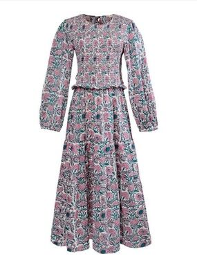 XS-Ophelia & Indigo Floral Smocked Maxi Dress